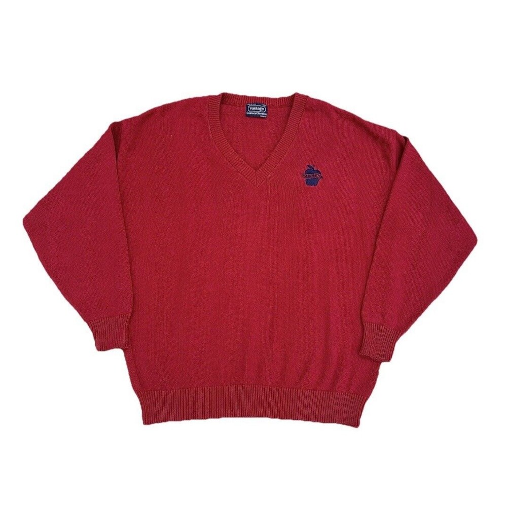 Vintage 90’s Washington State Apple Embroidered V Neck Knit Sweater